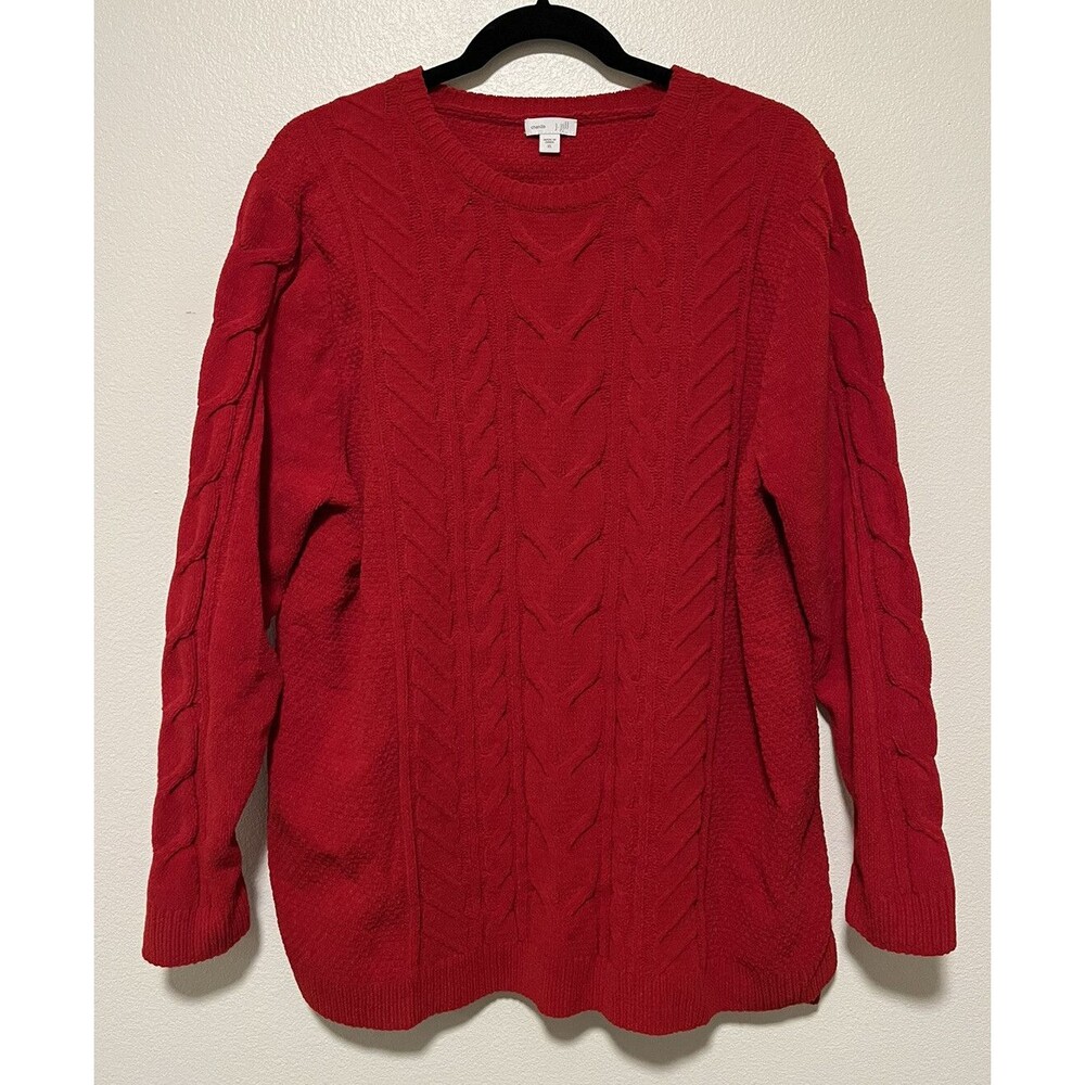J Jill Chenille Cable Knit Sweater Size XL Red